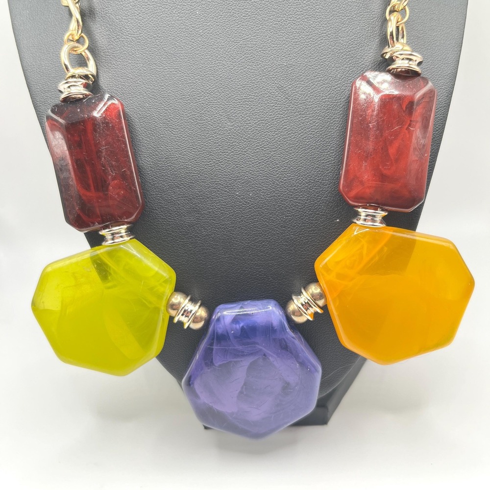 Vintage Multi Color Rainbow Colorful Geometric Chunky Resin Lucite‎ Necklace